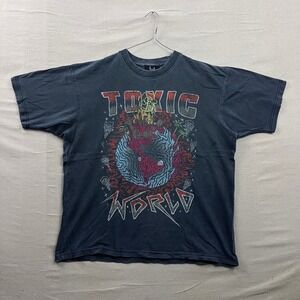 Toxicity Graphic T-Shirt Mens XL Faded Black Toxic World Distressed Streetwear